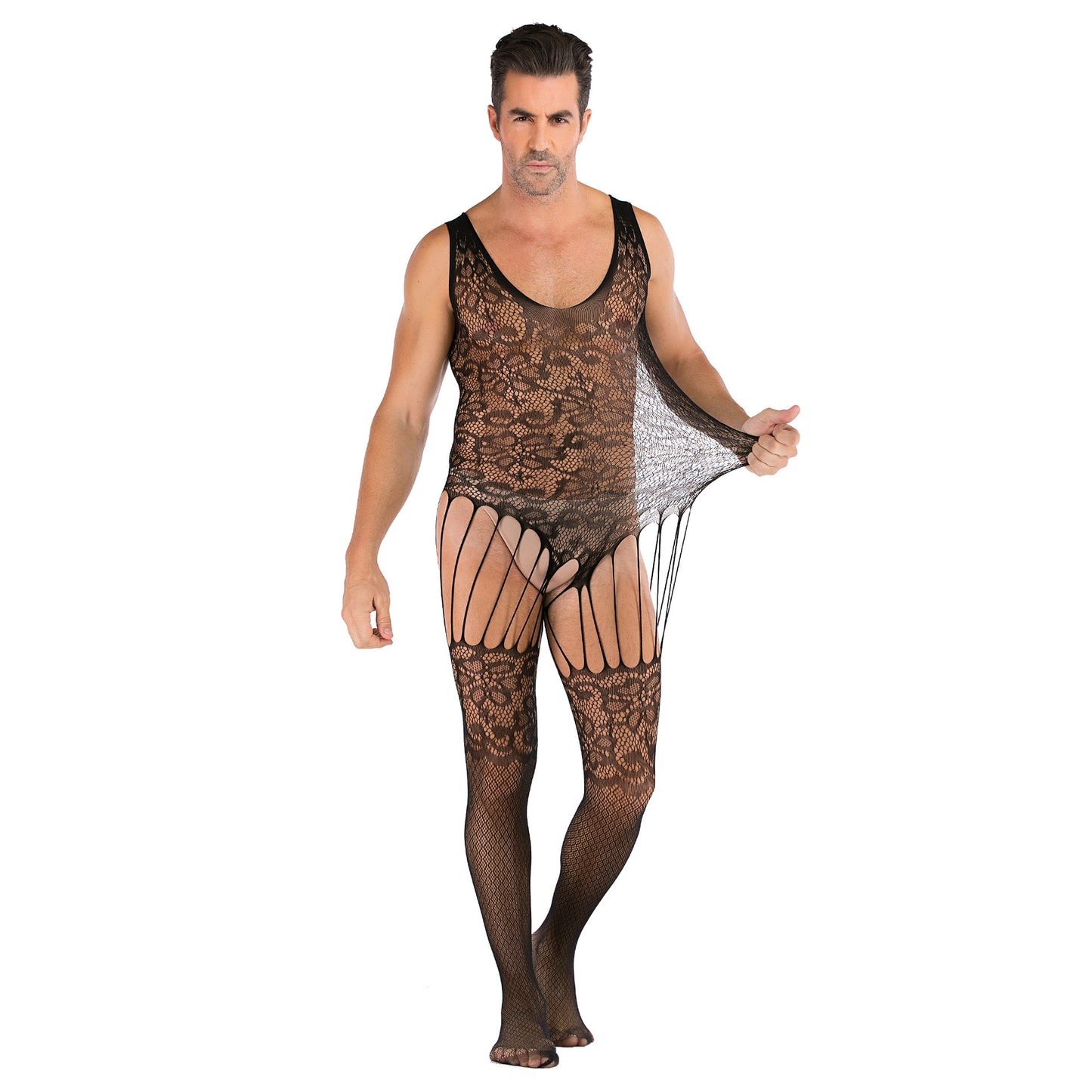 Men's Plus Size One-piece Sexy Net Dress Stockings Sexy Bodysuit
