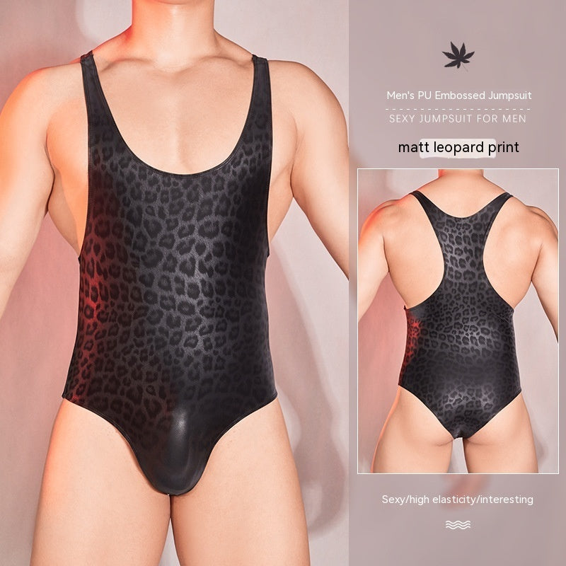 Seductive PU Embossed Sexy Leather Tight Hot Sexy Jumpsuit