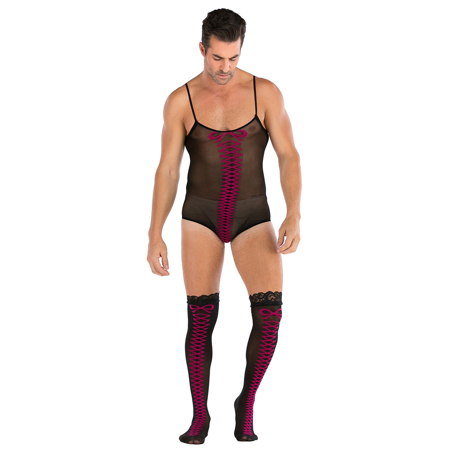 Men's Plus Size One-piece Sexy Net Dress Stockings Sexy Bodysuit