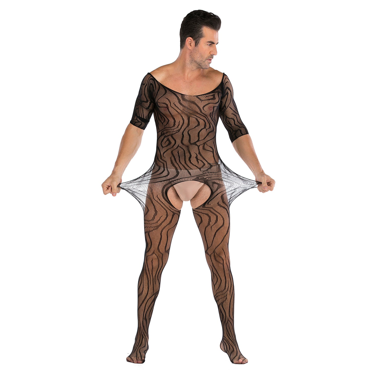 Men's Plus Size One-piece Sexy Net Dress Stockings Sexy Bodysuit
