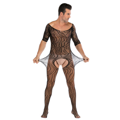 Men's Plus Size One-piece Sexy Net Dress Stockings Sexy Bodysuit