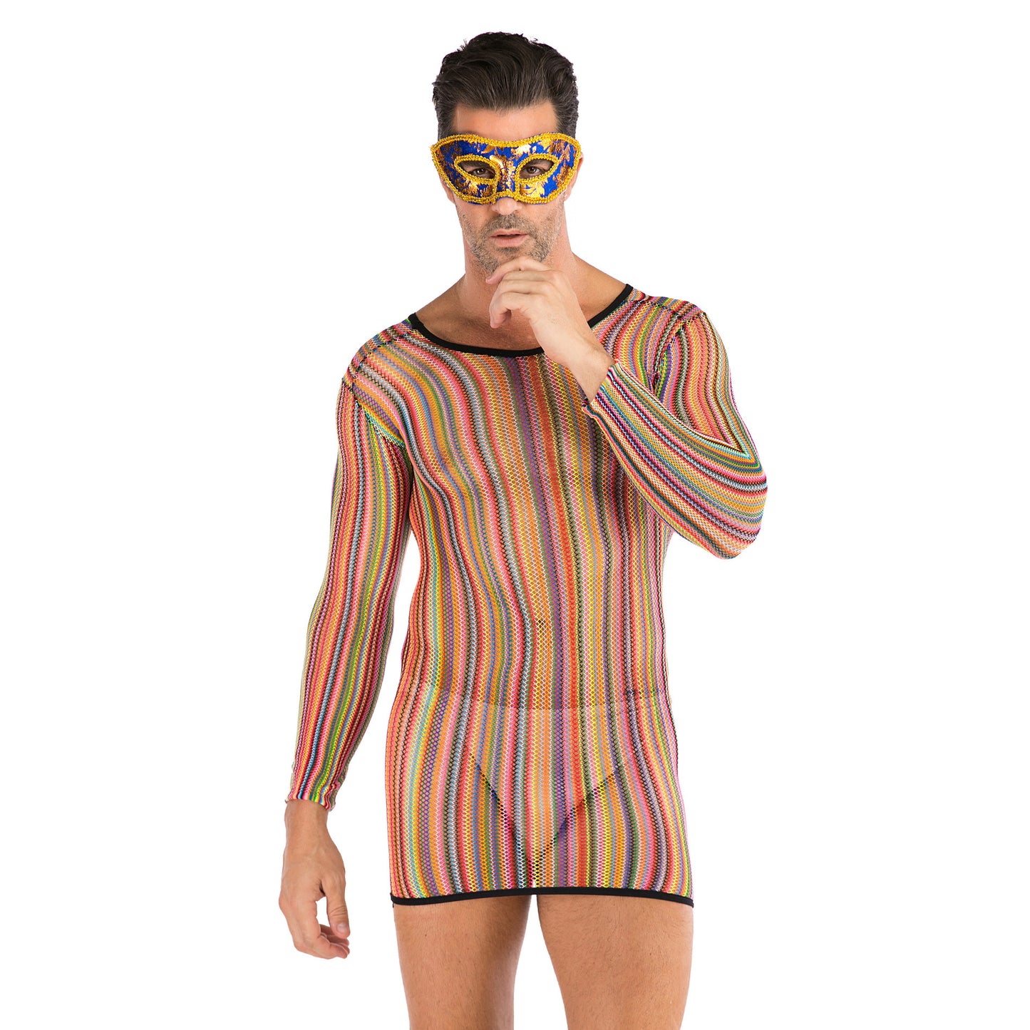 Men's Plus Size One-piece Sexy Net Dress Stockings Sexy Bodysuit