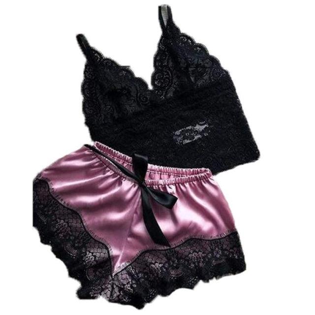 Satin underwear bra shorts set