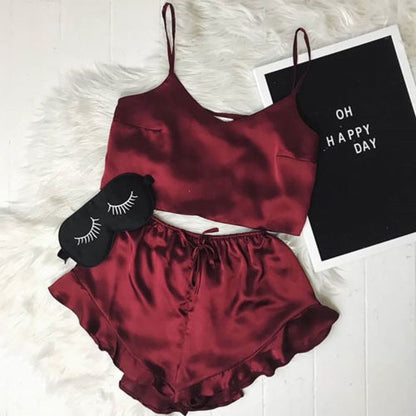 Satin underwear bra shorts set