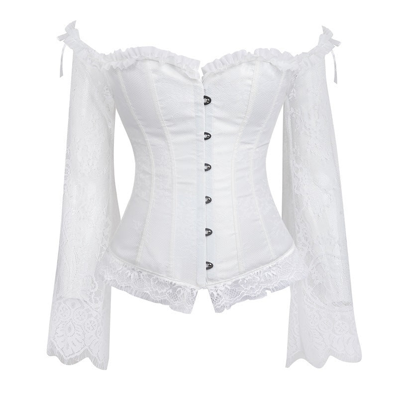 Sexy Lingerie Women Corset Bustier Top Overbust Sexy Nightclub Clothing Steampunk Gothic Lace Long Sleeves Corsets Costume