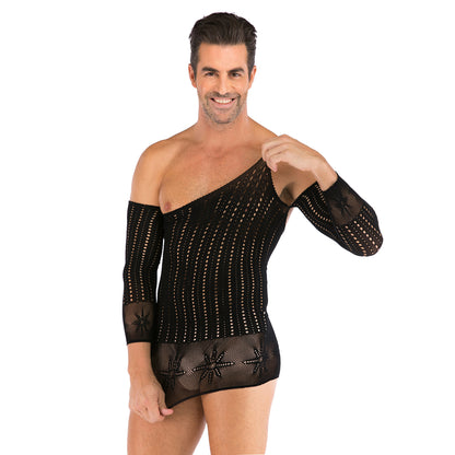 Men's Plus Size One-piece Sexy Net Dress Stockings Sexy Bodysuit