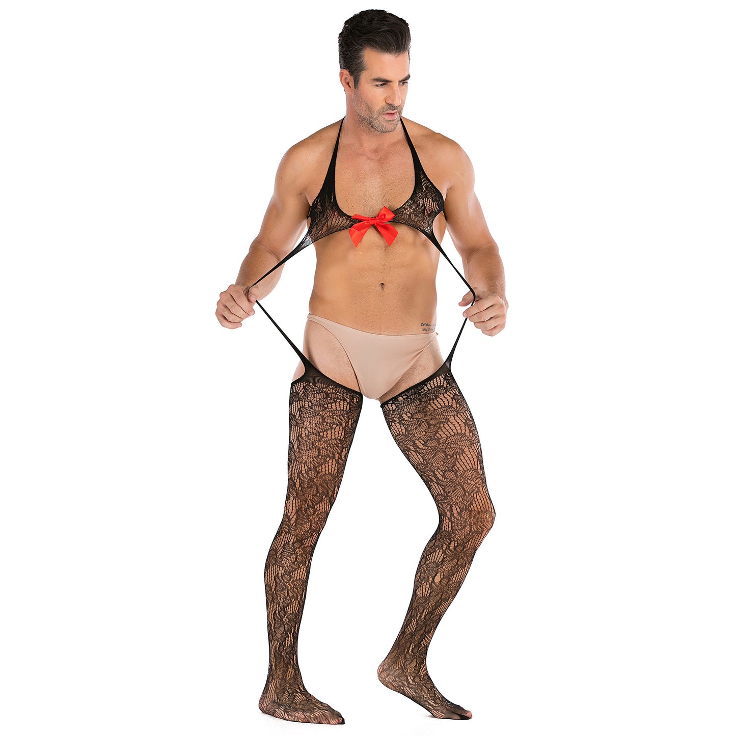 Men's Plus Size One-piece Sexy Net Dress Stockings Sexy Bodysuit