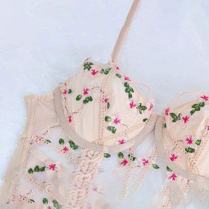 Fancy Lingerie Woman  Floral Embroidery Set Und