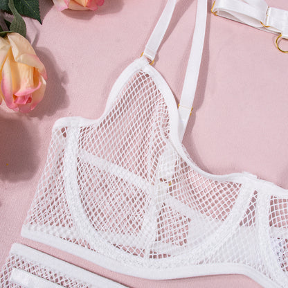 Women's Fashion Grid Transparent Temptation Uniform Five-piece Suit