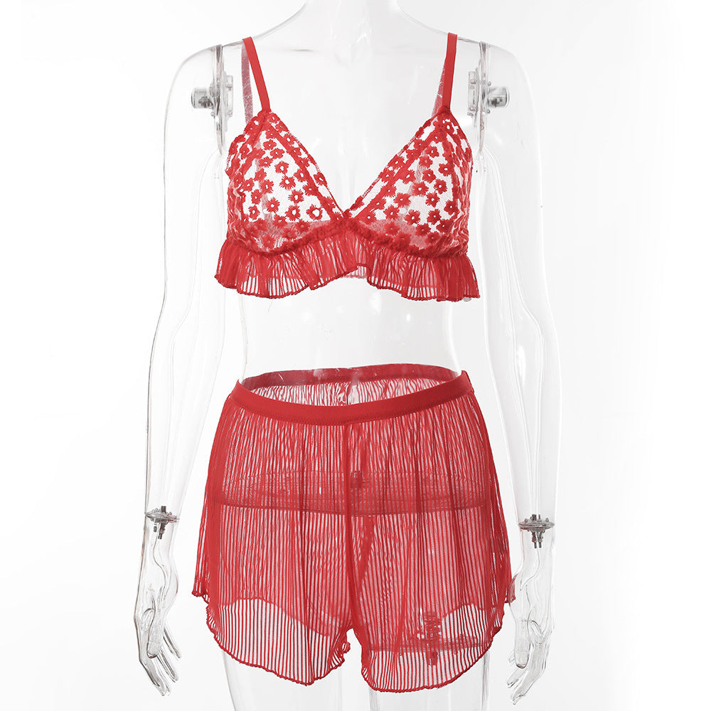 Sexy lace home comfort suspender pajamas