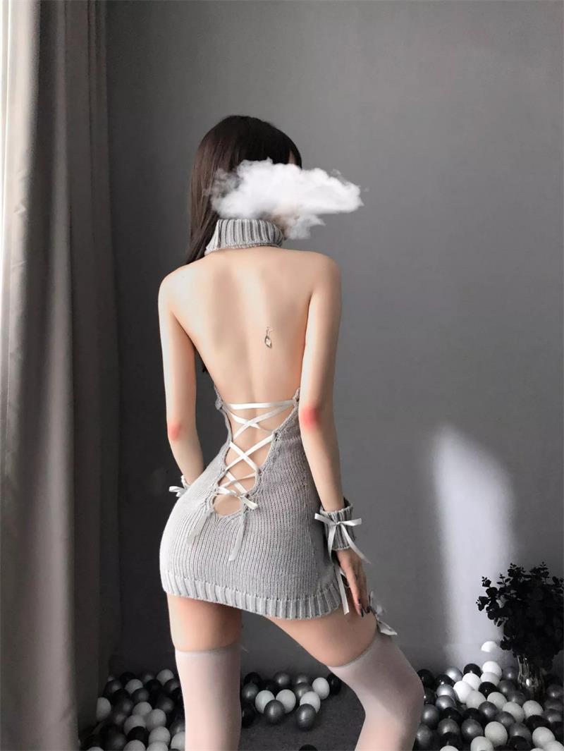 Lingerie Low-cut Halter Deep V One-piece Sweater Backless Temptation Pure Cute Split Strap Uniform