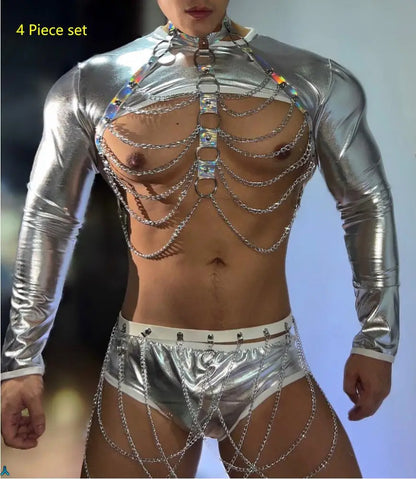 Performance Costume Men's Bar Dance Partner Technology Style Magic Color Suit