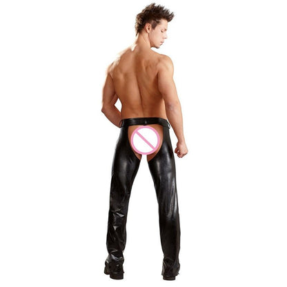 Exotic Gothic Gay fetish Men Sexy Crotch Pole Dance Pants Black Erotic Wetlook Patent Leather Leggings Chaps Add homme