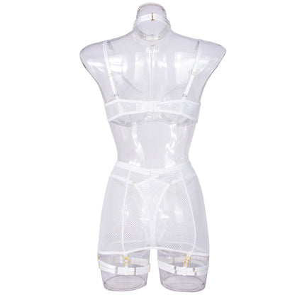 Women's Fashion Grid Transparent Temptation Uniform Five-piece Suit