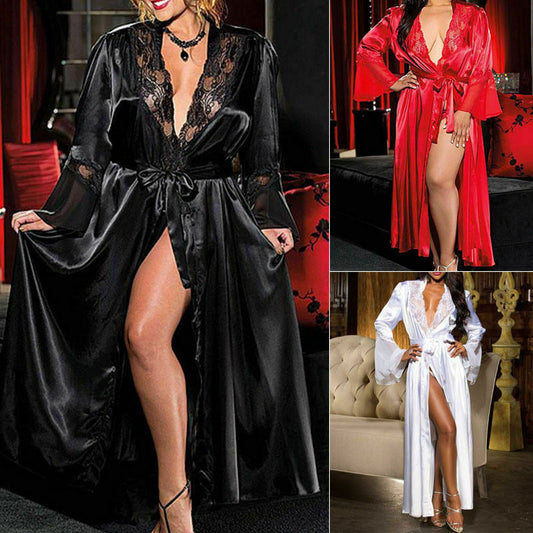 Women Sexy Lingerie Bathrobe Glossy Big Yards Dress