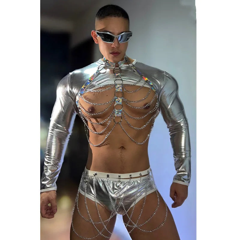 Performance Costume Men's Bar Dance Partner Technology Style Magic Color Suit