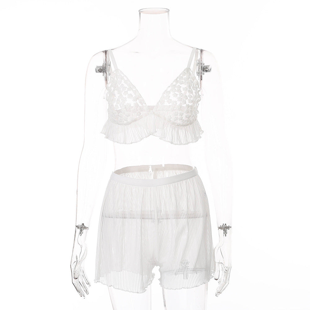 Sexy lace home comfort suspender pajamas