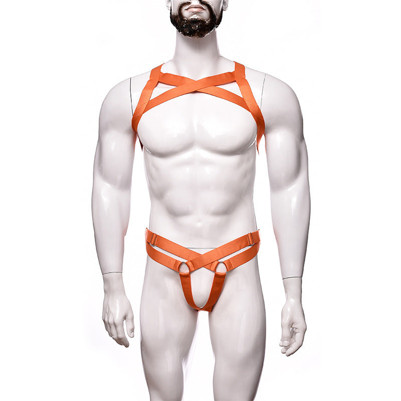 Men's Sexy Lingerie Big Chest Strap Bar Ball Performance Three-point Suit