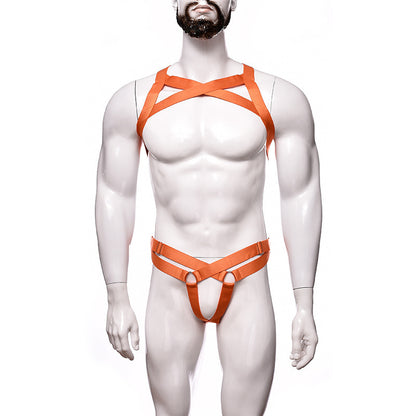 Men's Sexy Lingerie Big Chest Strap Bar Ball Performance Three-point Suit