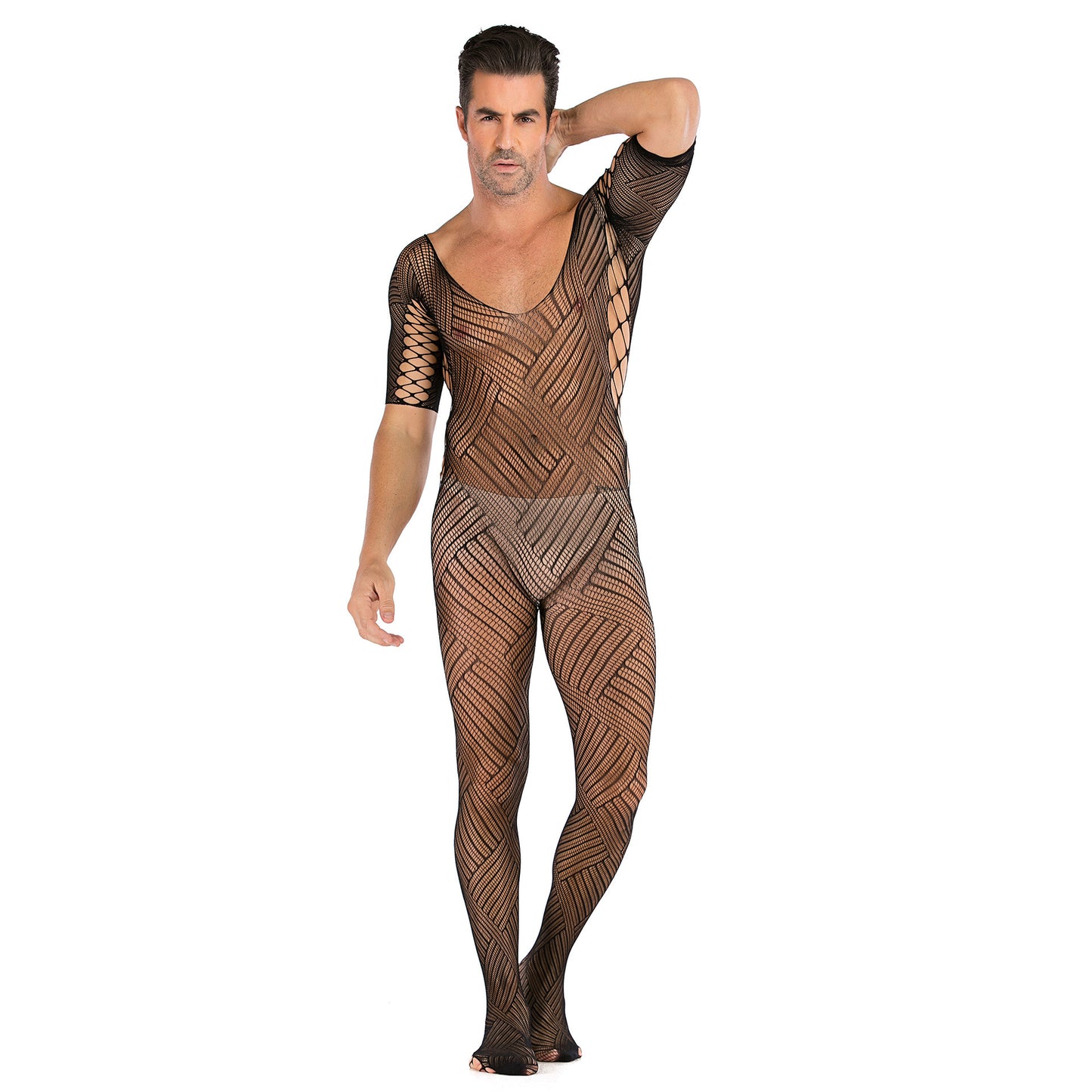 Men's Plus Size One-piece Sexy Net Dress Stockings Sexy Bodysuit