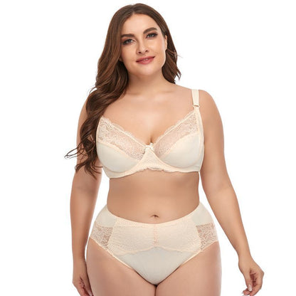 Plus Size Underwire Lace Trim Lingerie