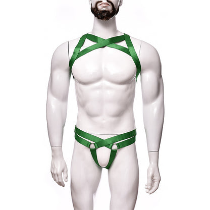 Men's Sexy Lingerie Big Chest Strap Bar Ball Performance Three-point Suit