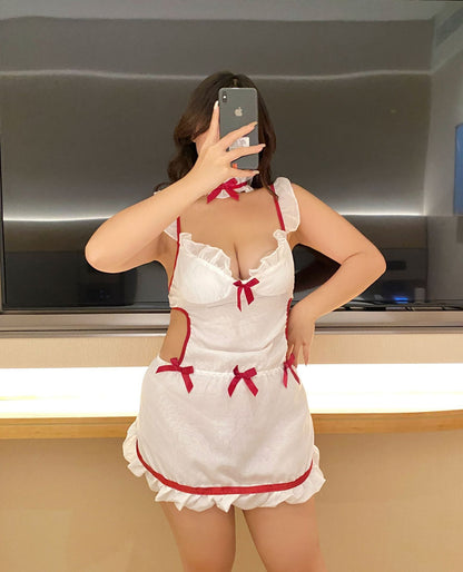 Plus Size  Lingerie Women's Siamese Hollow-out Kitchen Apron Maid Maid  Lingerie Uniform