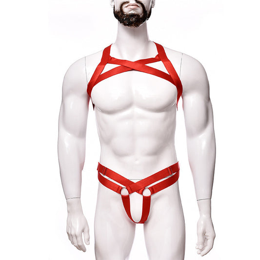 Men's Sexy Lingerie Big Chest Strap Bar Ball Performance Three-point Suit