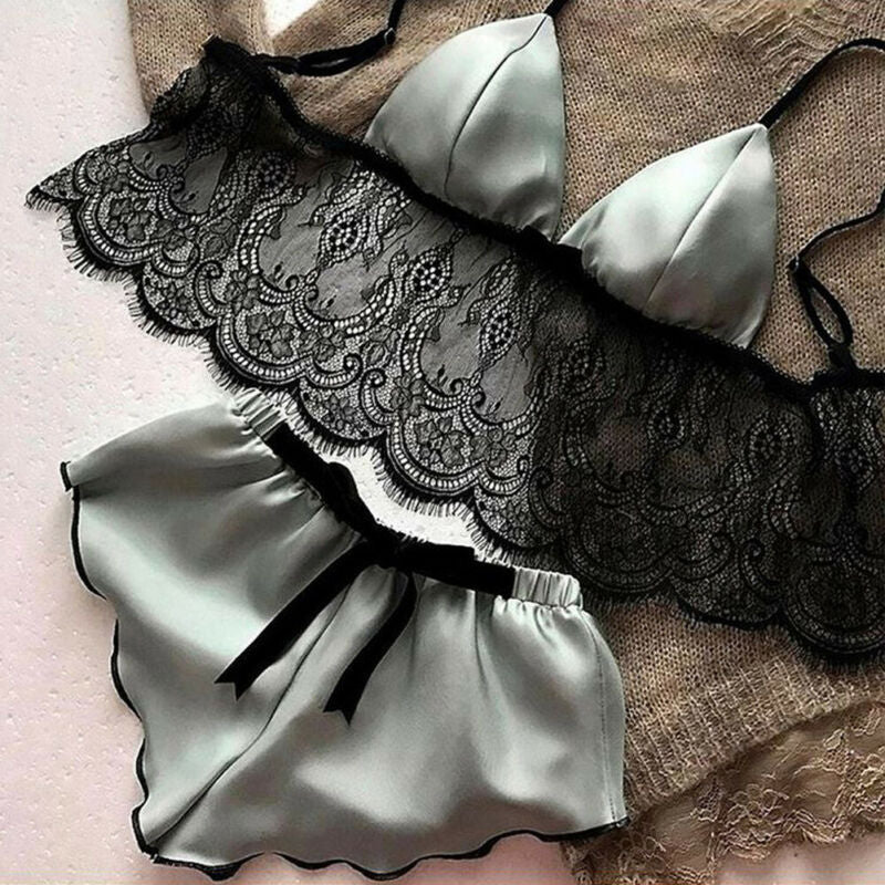 Satin underwear bra shorts set