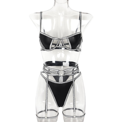 Women's Fashion Gold And Silver Silk Line PU Leather Stitching Suit