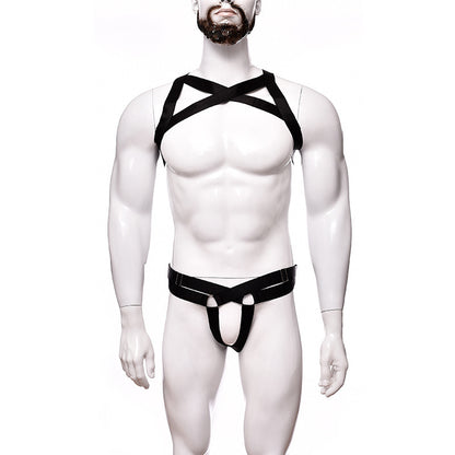 Men's Sexy Lingerie Big Chest Strap Bar Ball Performance Three-point Suit