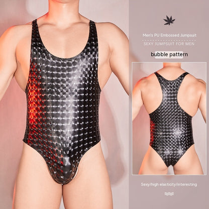 Seductive PU Embossed Sexy Leather Tight Hot Sexy Jumpsuit