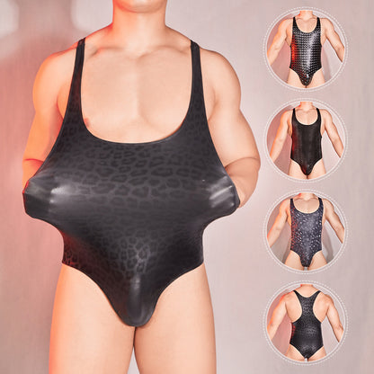 Seductive PU Embossed Sexy Leather Tight Hot Sexy Jumpsuit