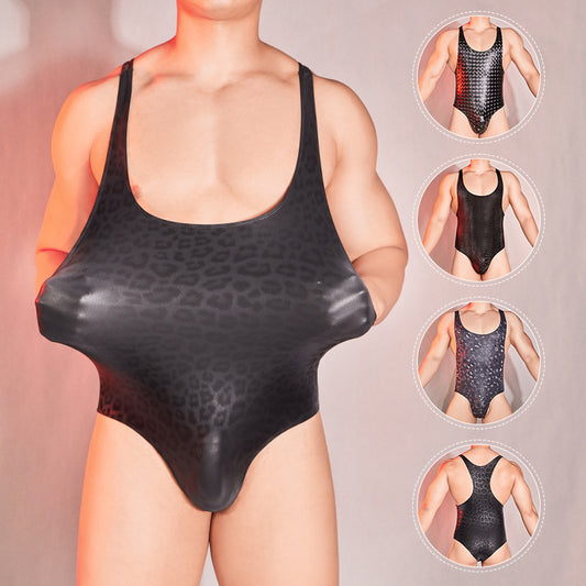 Seductive PU Embossed Sexy Leather Tight Hot Sexy Jumpsuit