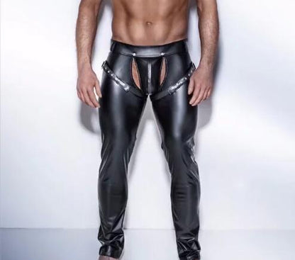 European and American men's sexy lingerie patent leather men's tights leather trousers