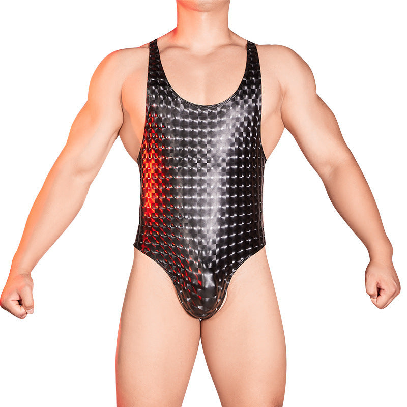 Seductive PU Embossed Sexy Leather Tight Hot Sexy Jumpsuit