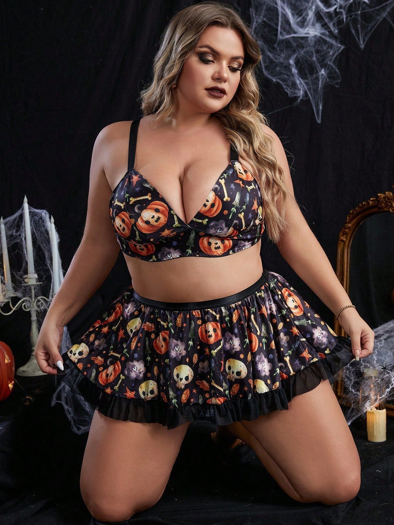 Plump Girls Underwear Halloween Maid Costume Uniform Funny Temptation Women's Large Size Lingerie