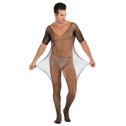 Men's Plus Size One-piece Sexy Net Dress Stockings Sexy Bodysuit