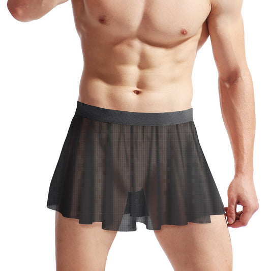 Men's Sexy Lingerie Low Waist Mesh Pleats Big Boxer Large Dress