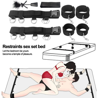 S&M Bed Bondage BDSM Bondage Kits Erotic Toy Restraint Set Sex Toys For Women Couple Binding Whip Anal Plug Handcuffs Adult Game