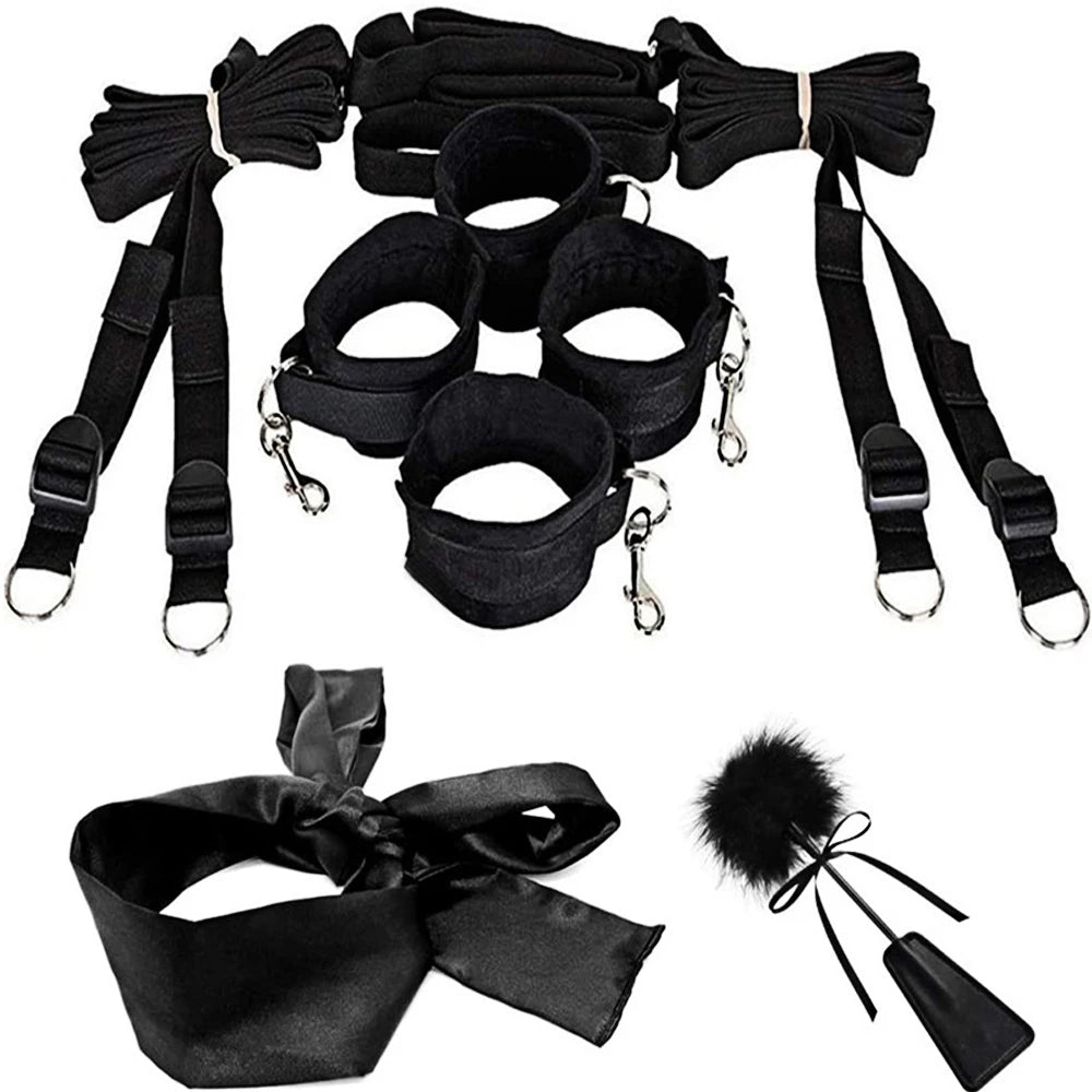 S&M Bed Bondage BDSM Bondage Kits Erotic Toy Restraint Set Sex Toys For Women Couple Binding Whip Anal Plug Handcuffs Adult Game