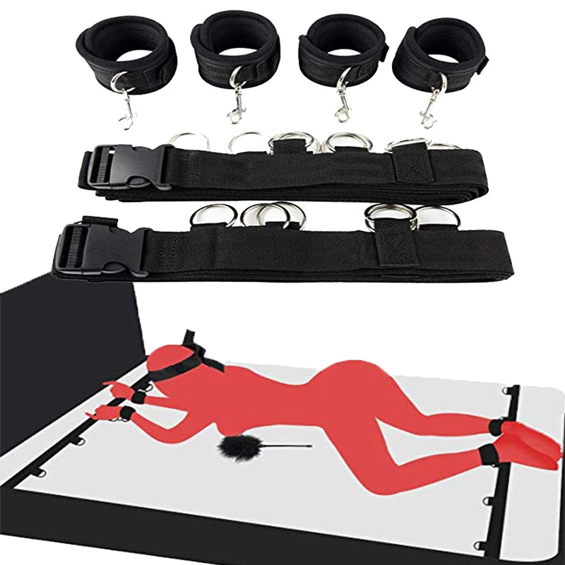 BDSM Adjustable Straps Bed Restraints Sex Bondage Kit For Couple Handcuffs Ankle Cuffs With Bondage Set SM Adult Games Sex Toys