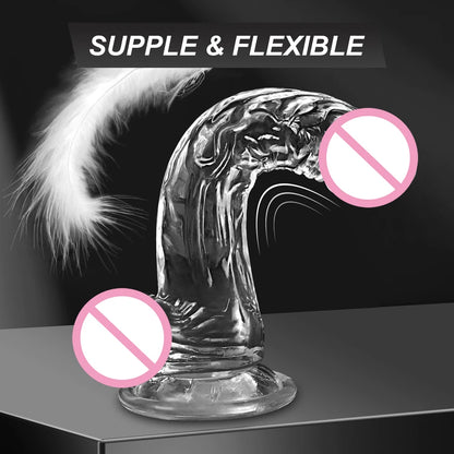 Dildo for Women Silicone Beginner Clear Dildo with Strong Suction