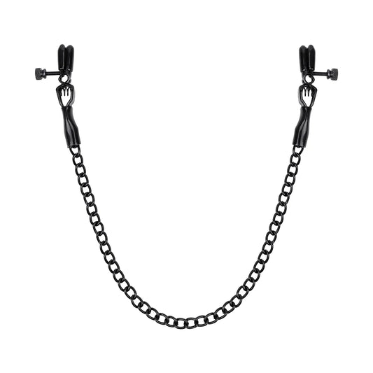 Black Nipple Clamps with Chain Adjustable Metal Breast Clips