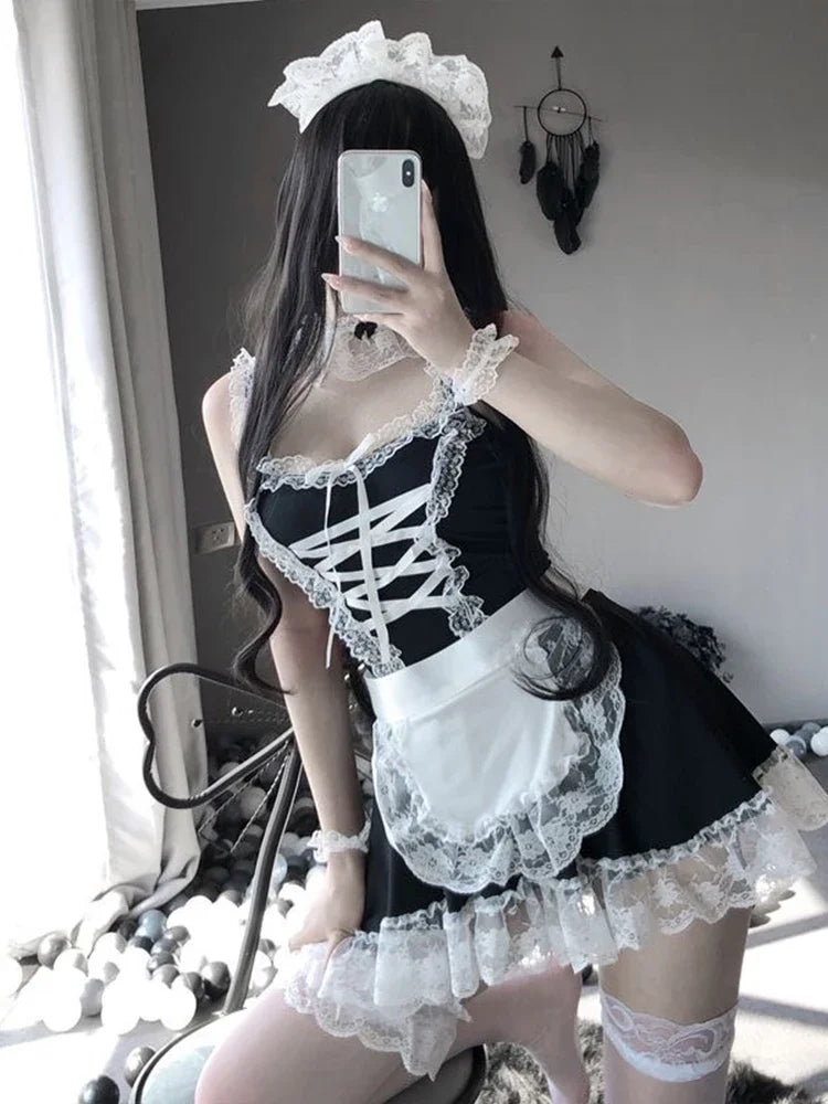 Lolita Maid Dress Set Sexy Cosplay Students Costumes Erotic Lingerie Role Play Underwear For Couple Games Exotic Underwear