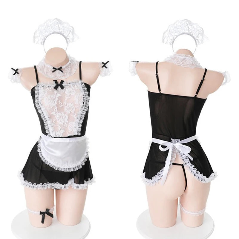 Sexy Open Costume Transparent Bra Women Lingerie Set Cosplay Dress Sex Underwear Uniforms Erotic Thongs Costumes For Hot Girls