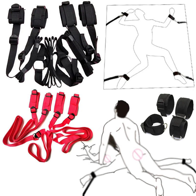 Adult Bdsm Bed Erotic Products Women Couples Handcuffs Bandage Set SM Restraint Wrist And Ankle Cuff Sex Toys Harness Sex Swing