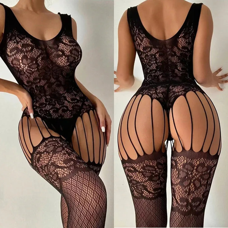 Black Lingerie Bodystockings New Sexy Women Body Suit Underwear Crotchless Babydoll Catsuit Erotic Porn Bodysuit Sleepwear