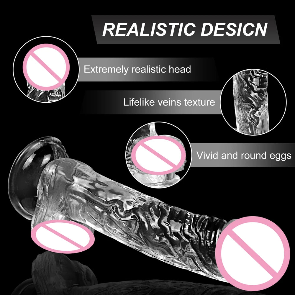 Dildo for Women Silicone Beginner Clear Dildo with Strong Suction