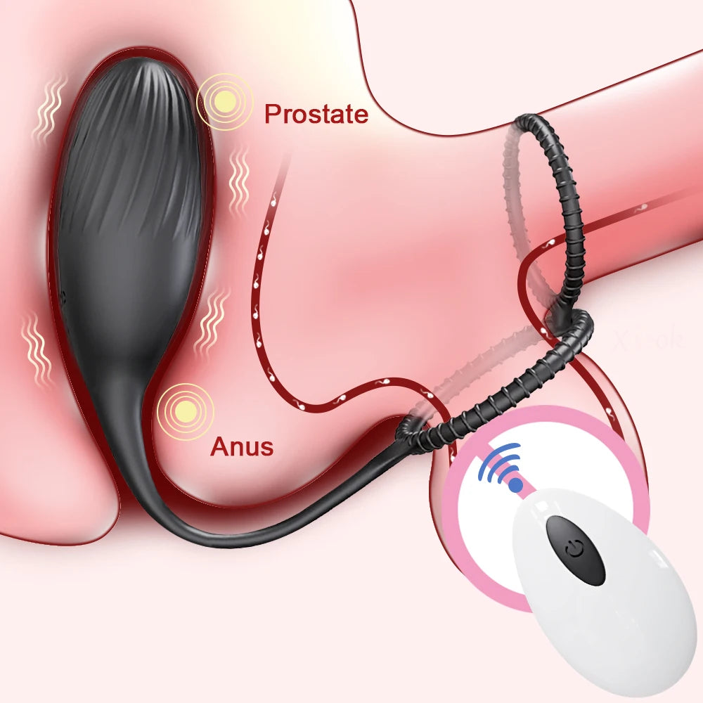 Prostate Massager With Cockring Vibrating Butt Plug